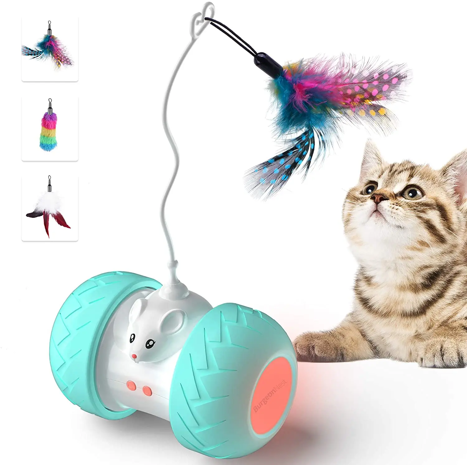 

Interactive Cat Toys for Indoor Cats, Automatic Kitten Toys Electronic with Mouse and 3 Feathers for Cats to Play Alone Exercise