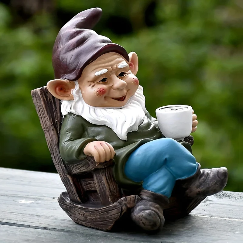   그놈 드워프 흔들 의자, 여유롭게 마시는 차, 게으른 장식, 송진 조각상, 야외 정원, 가정 장식 