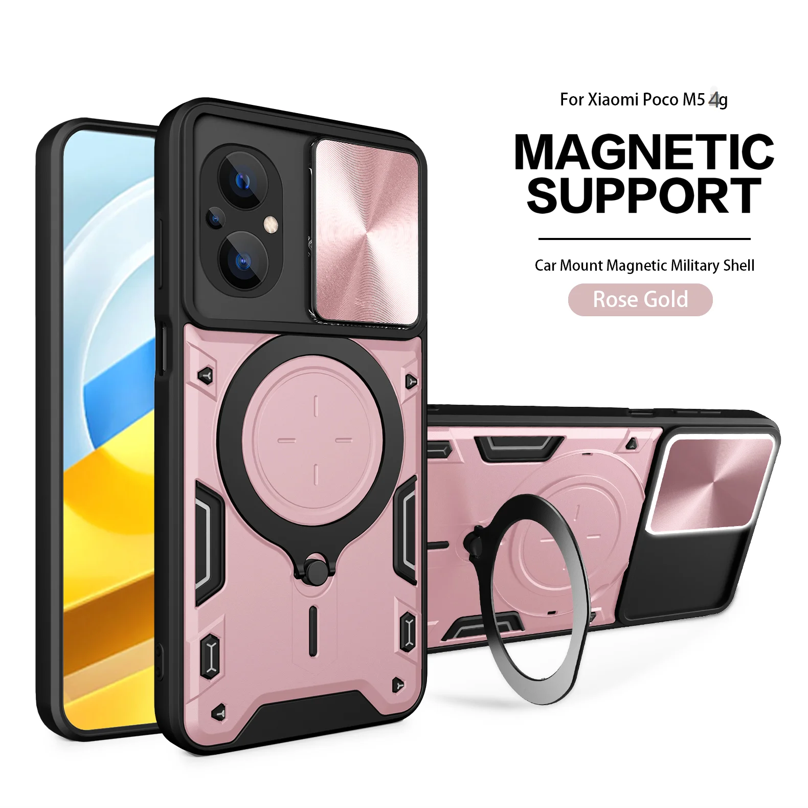 Heavy Duty Rugged Armor Phone Case with Magnetic Bracket and Slide Camera Protection Cover