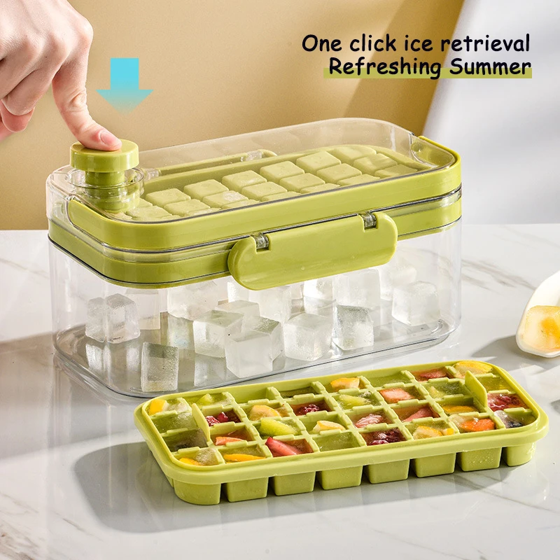 Ice Cube Tray with Lid and Bin, 2 Pack Ice Trays for Freezer, One Button  Easy Release Ice Maker With Handle, Food Grade PP Ice Container Box, Ice