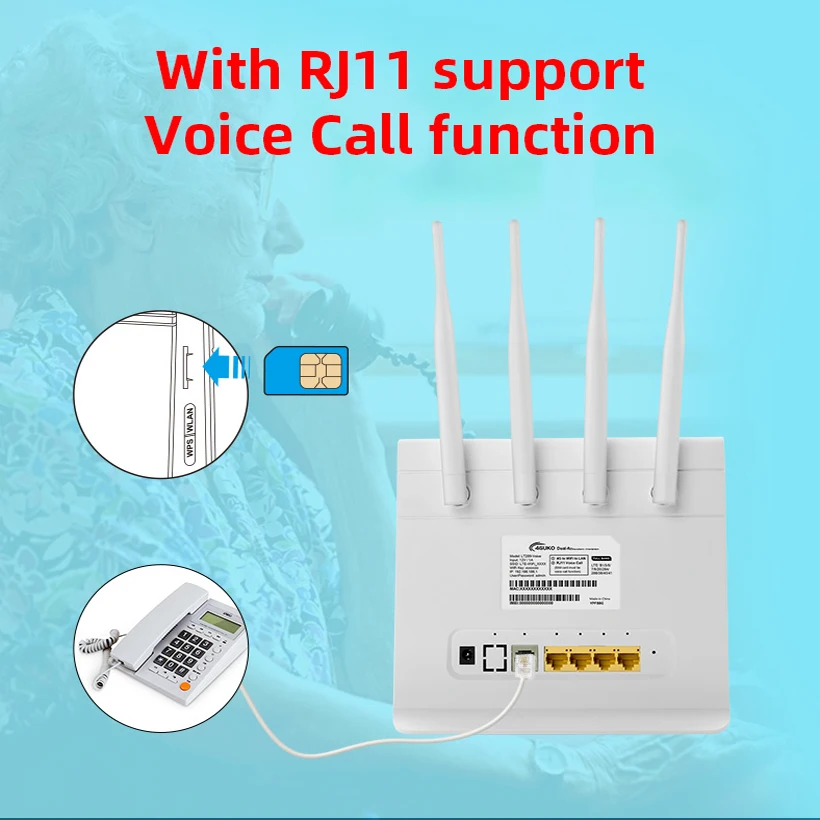 YLMOHO 4G VoLTE Wifi Router Wireless Voice Call Router Mobile Hotspot Broadband Telephone Modem With Sim Slot RJ11 4 LAN Port