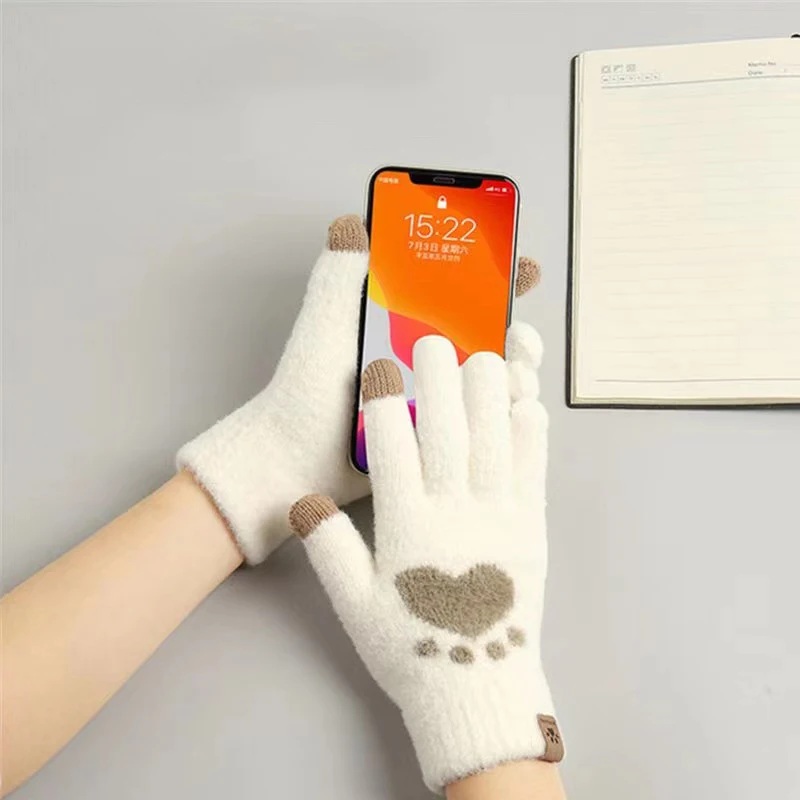 Guanti invernali caldi donna Cute Cat Paw guanti Touchscreen in lana calda  donna Fluff guanti senza dita Flip guanto lavorato a maglia all'aperto -  AliExpress