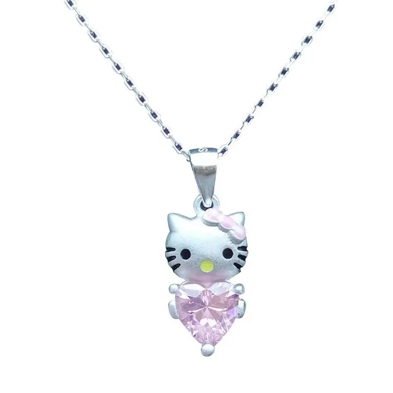 

Sanrio Hellokitty Animated Diamond Necklace Cartoon Girl Princess Kt Cat Love Cute Sweet Clavicle Ch Halloween Jewelry Gothic