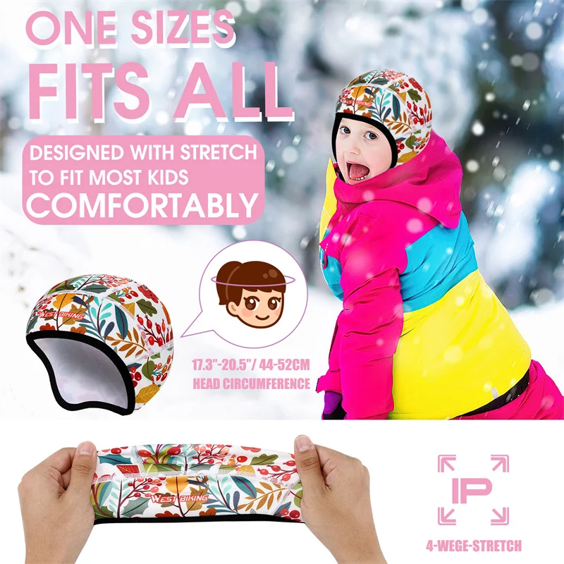 Risipu Kinderhelmmuts, warme wintermuts, voering voor fietshelm, skull cap met oorbescherming, elastische muts voor jongens en meisjes, Roze - zeemeermin, One size