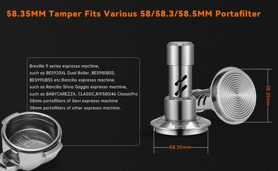 Description Picture 5 of itemMUVNA V2 Espresso Tamper, 30lbs pressure Spring-loaded Coffee Tamper,Stainless Steel Gravity Adaptive Height Distributor New Set