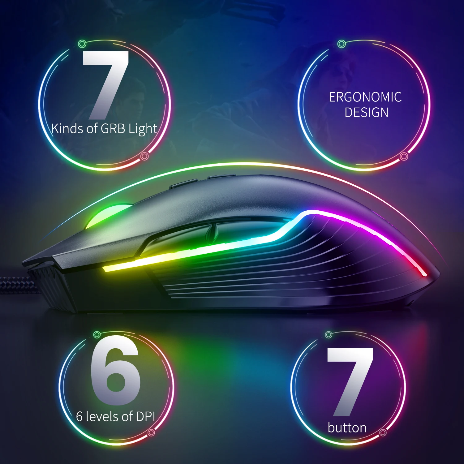 ONIKUMA Programming Buttons Dynamic RGB Ergonomic Design Gaming Mouse Adjustable 6400 DPI 6 7 for Laptop PC Gamer