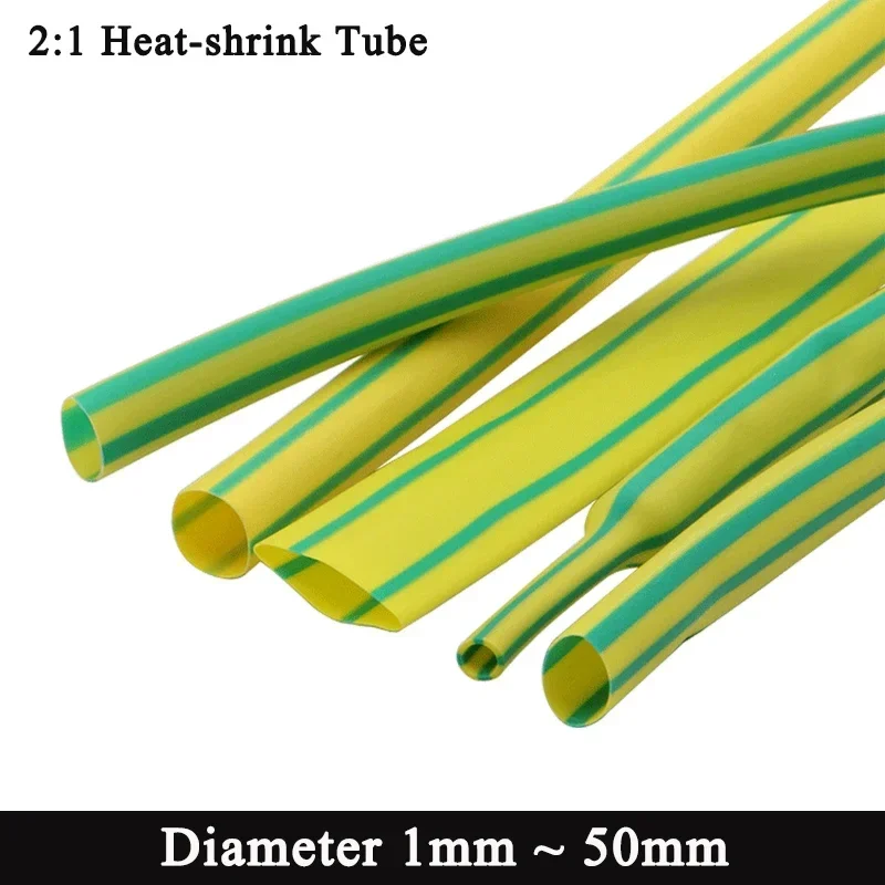 1~15m Yellow-Green 2:1 Heat shrink Tube Dia 1~50mm Heat-Shrink Tubing Wire Repair Protector Cable Connector Insulation Sleeving