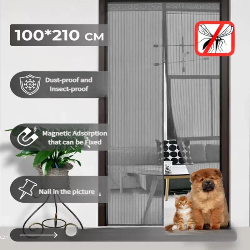 magnetic screen door curtain Heavy Duty Magnetic Screen Door Mesh Curtain Mosquito Net Bug Hands Free Partition Mute Striped Door Curtain Bedroom Ventilation