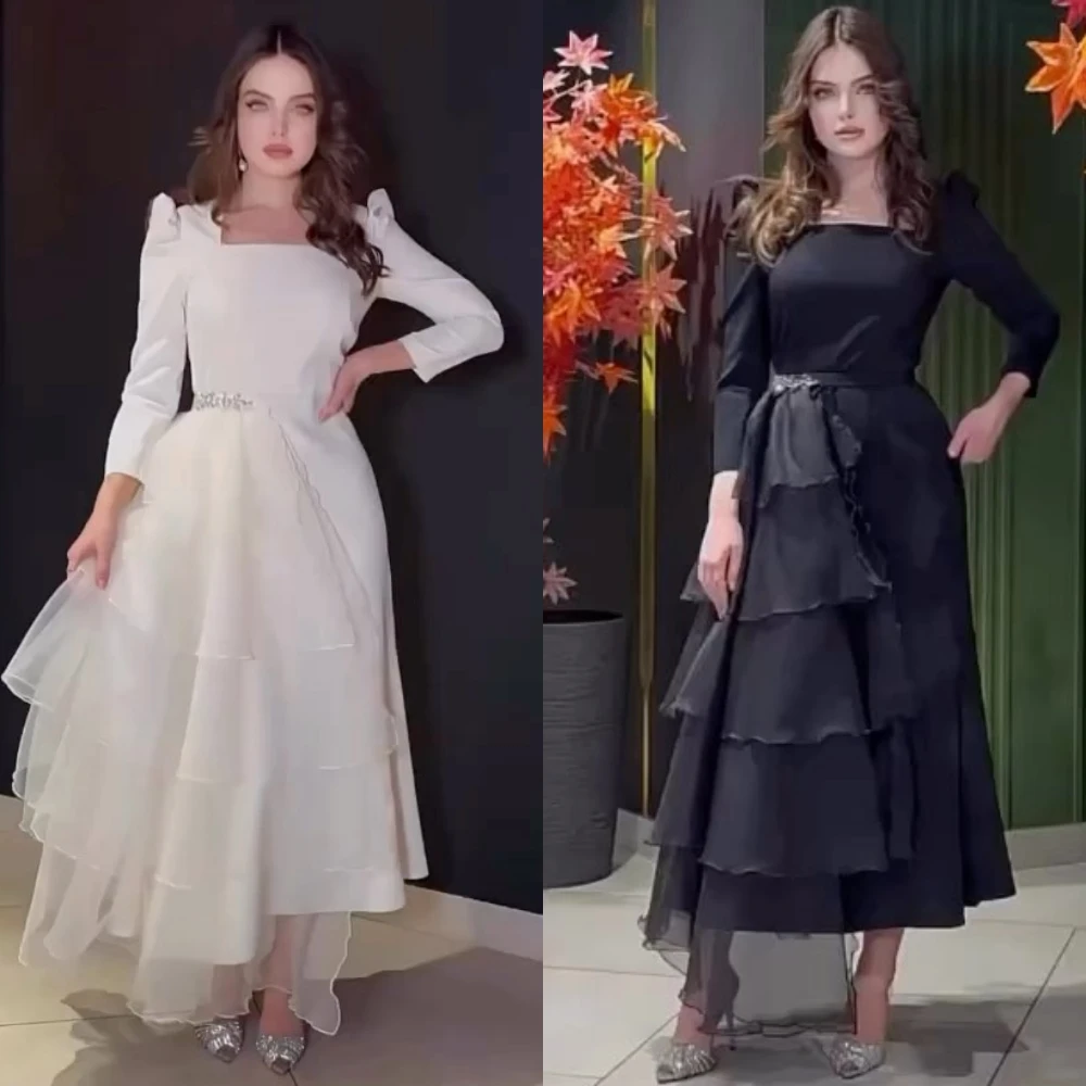 Jiayigong  Jersey Draped Tiered Evening A-line Square Neck Bespoke Occasion Gown Midi Dresses  Sexy Casual