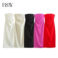 BSAY Women Fashion Summer New Sexy Split Back Zip Pleated Sleeveless Strapless Dress Chic Female French Elegant Evening - Image 4