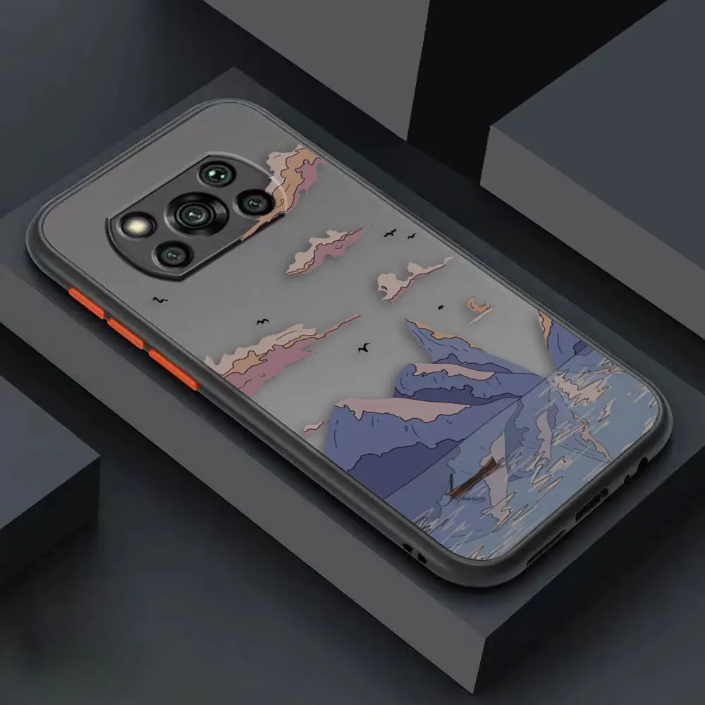 thumbnail image 1 of Matte Case for Xiaomi POCO X4 X3 X2 M4 M3 M2 F4 F3 GT F2 C40 PRO 4G 5G A3 MIX4 CIVI Case Funda Art hand-Painted Mountain Scenery, 1 of 5