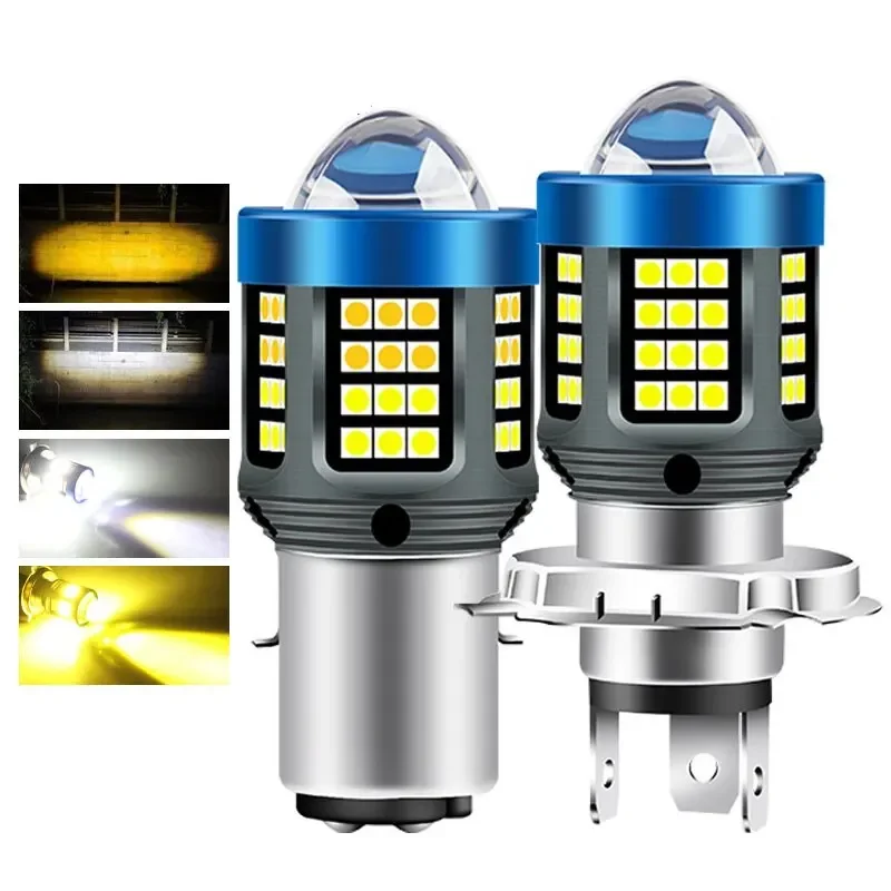 1PC H4/H6 LED Motorcycle Headlight - CSP Dual Color White/Yellow Hi-Lo Beam Lens, Fog Running Light for Bike Scooter