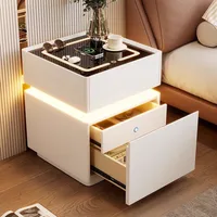 Intelligent Bedside Table with Sensor Light Wooden Bedroom Wireless Charging Nightstand Assembled 3 Drawers Side Storage Cabinet
