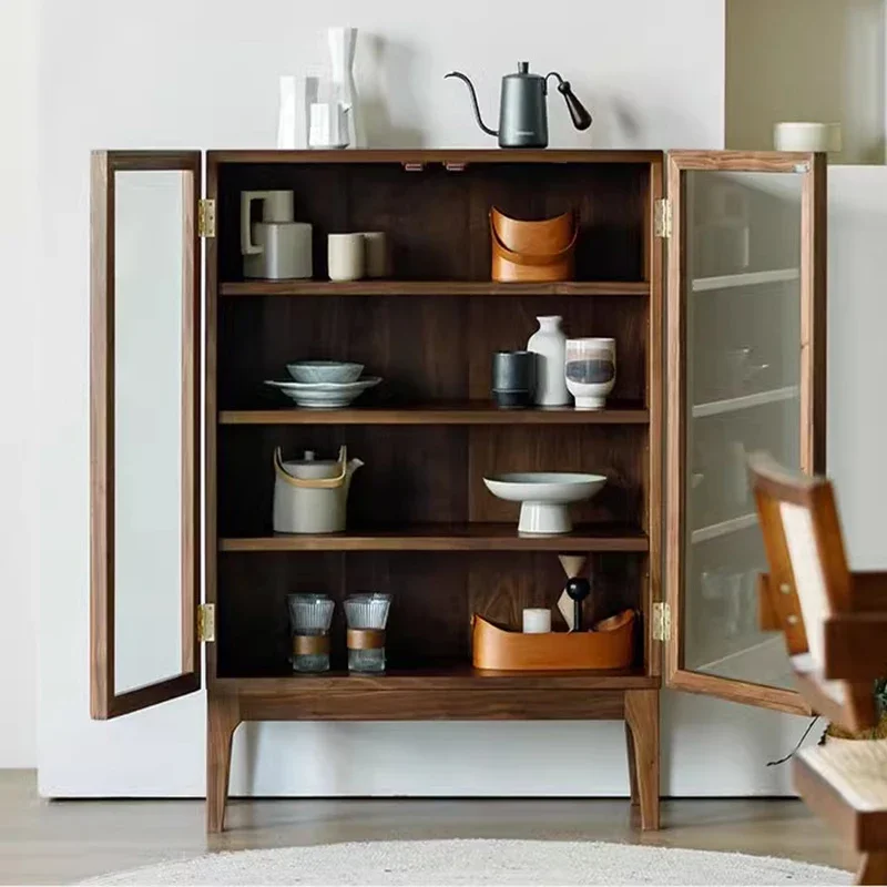 Kitchen Wooden Sideboard Modern Side Board Cabinet Aesthetic Room Auxiliary Table et Wheel Storage Display Furniture