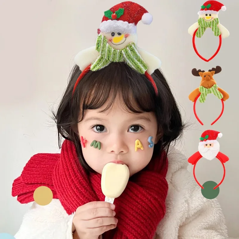 Christmas Children Cartoon Headwear Santa Claus Reindeer Snowman Headdress Party Decoration Fabric Headband Festival Party Gift