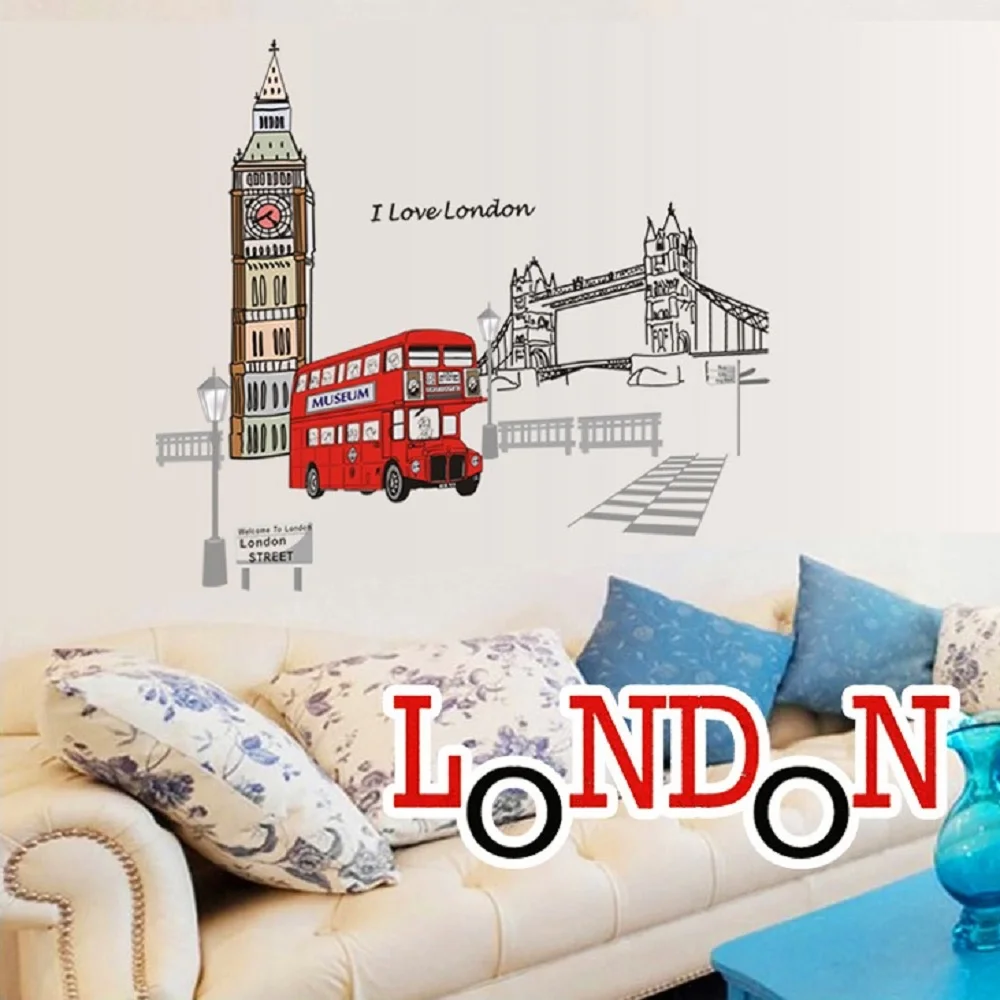 

London Double-decker Bus Wall Stickers Removable Sticker Creative Art Mural Home Decor Decoration Large