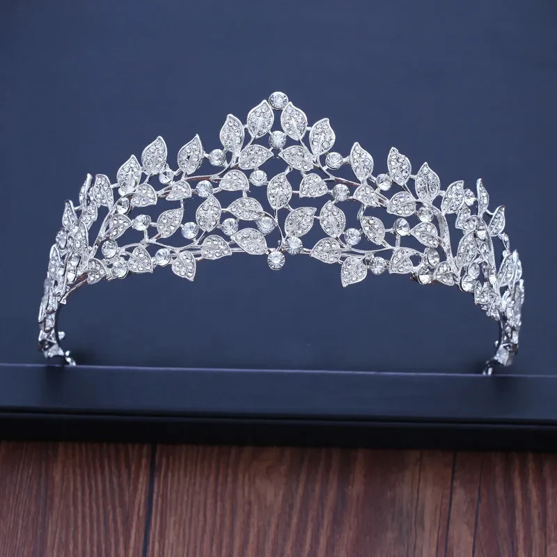 

Baroque Diverse Silver Crystal Leaf Bridal Tiaras Crown Rhinestone Pageant Prom Crowns Diadem Headpiece Wedding Hair Accessories