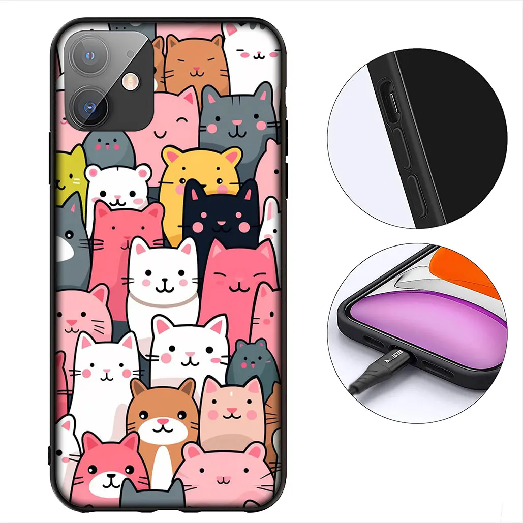 Anime Black Meow Kitten Cat Soft Phone Case