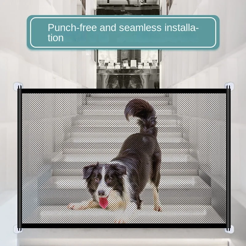 Anti-Cat Barrier with Mesh Panel-No Drill Adjustable Pet Gate for Indoor Dogs/Cats, Staircase & Doorway Safety Fence