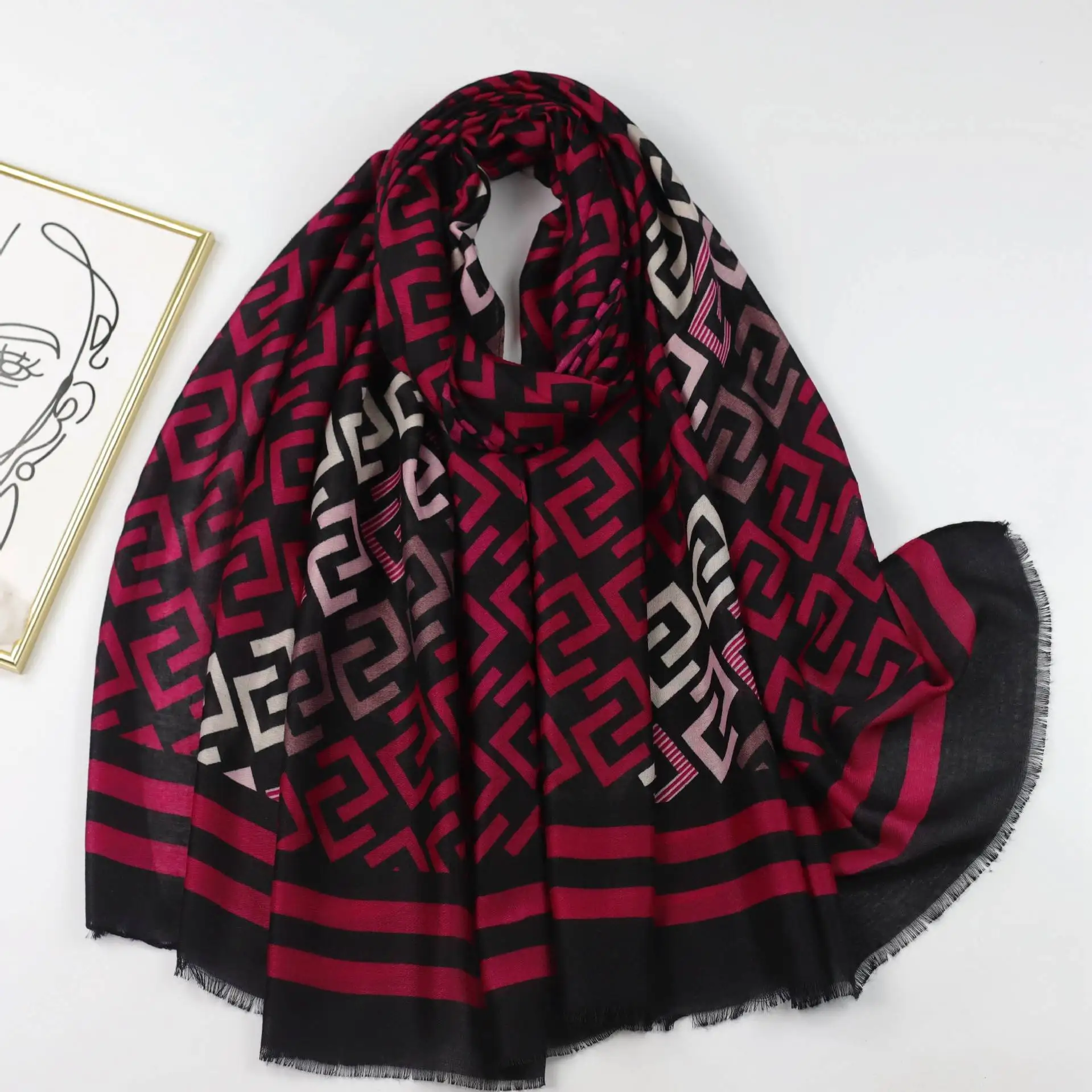 2023-newest-women-geo-pattern-scarf-cotton-voile-scarf-shawls