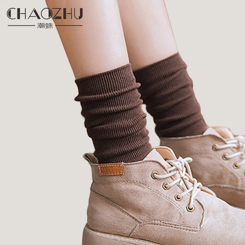 

Korea CHAOZHU School Japanese Girls High High Socks Loose Solid Colors Double Needles Knitting Cotton Long Socks Women