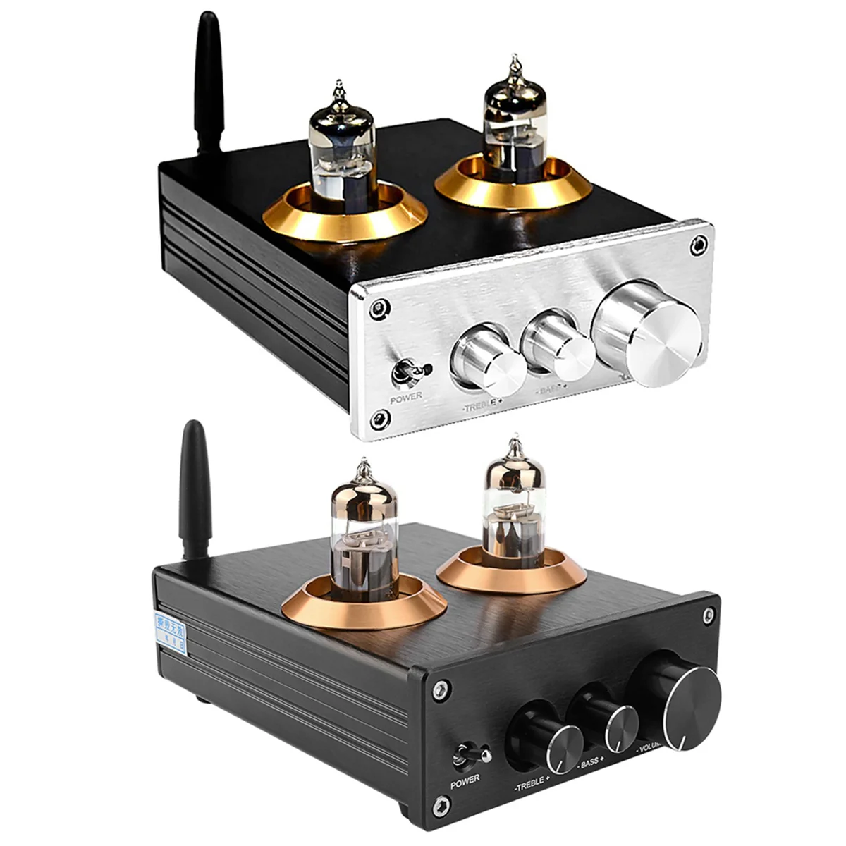 

2X Buffer HiFi 6J5 Bluetooth 4.2 Tube Preamp Amplifier Stereo Preamplifier with Treble Bass Tone Ajustment(Silver)