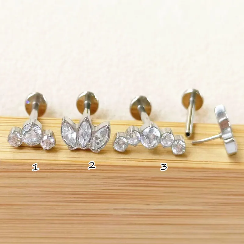 

20pcs Body Jewelry 16G Push In Lip Morne Nose Earrings Stud Crown CZ Ear Cartilage Helix Tragus Piercing Body Jewelry