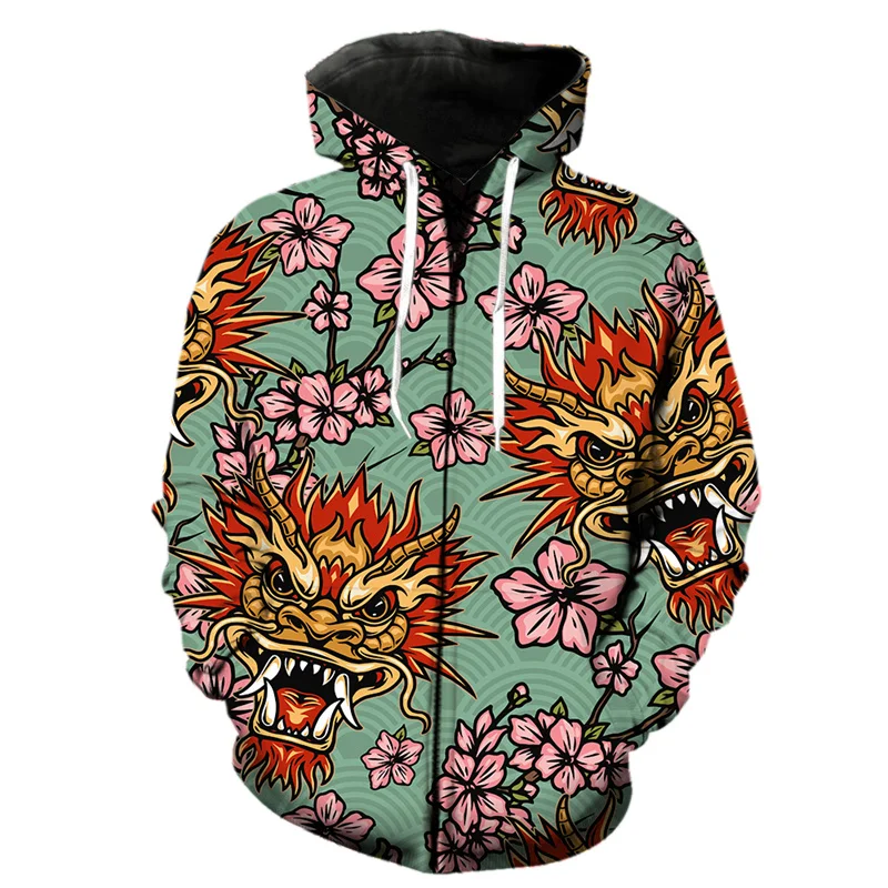 thumbnail image 1 of Sudadera con capucha y cremallera con estampado 3D de gato dragón oriental para hombre, sudadera de manga larga a la moda para niños, sudaderas con capucha Harajuku geniales, 1 of 4