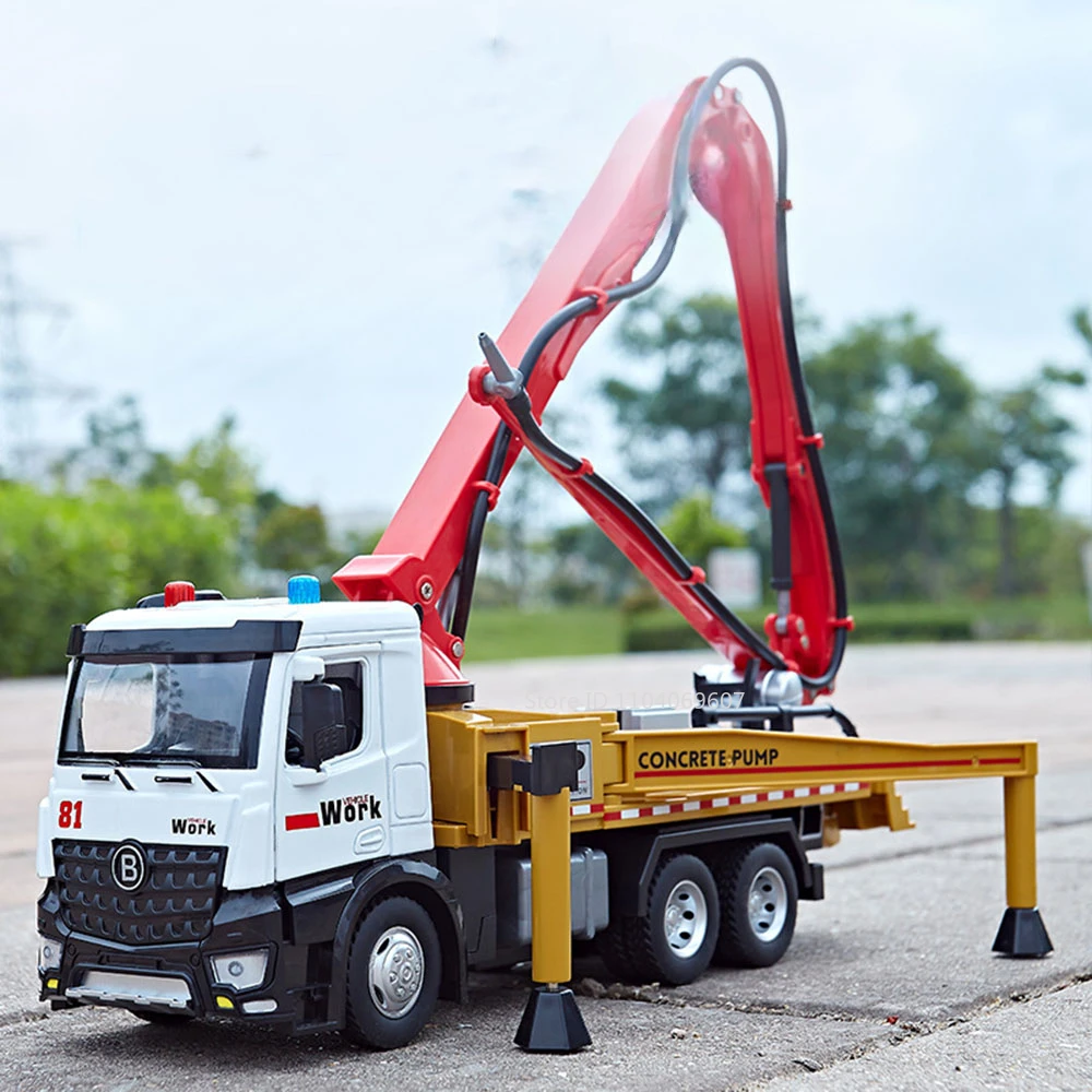 1:24 Model Toys Cement Pump Trucks Metal Diecast Sound Light Pull Back Doors Opened Engineering Vehicles Festival Gifts for Boys 6