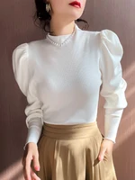 Autumn Winter Sweater Turtleneck Slim Fit Basic Pullovers Fashion Korean Knit Tops Puff Sleeve Womens Sweater Stretch Jumpers 2