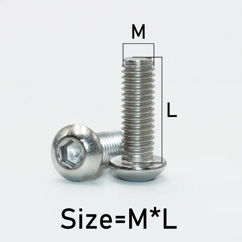 Round Pan Head Hexagon Socket Screw M2 M3 M4 M5 M6 A2 304 Stainless Steel Hex Mushroom Button Head Allen Bolt Nut for Motorcycle stainless steel screws,hexagon socket head cap screw