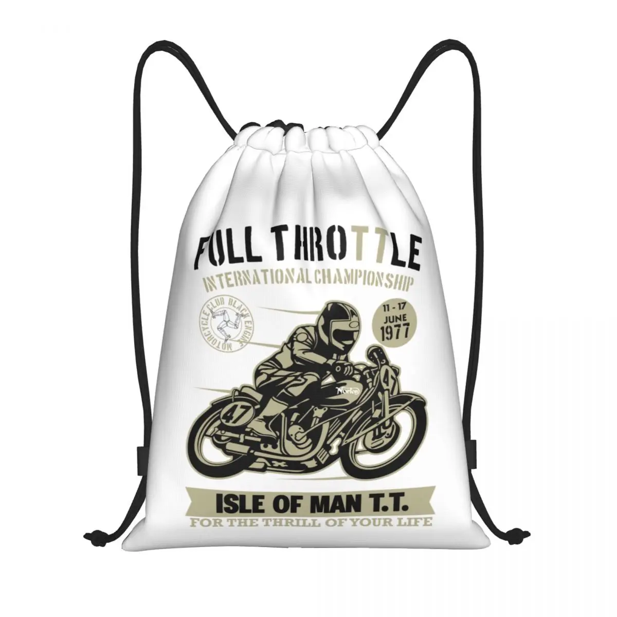 

Vintage TT Motorcycle Racer Drawstring Backpack Women Men Sport Gym Sackpack Portable Isle of Man Shopping Bag Sack