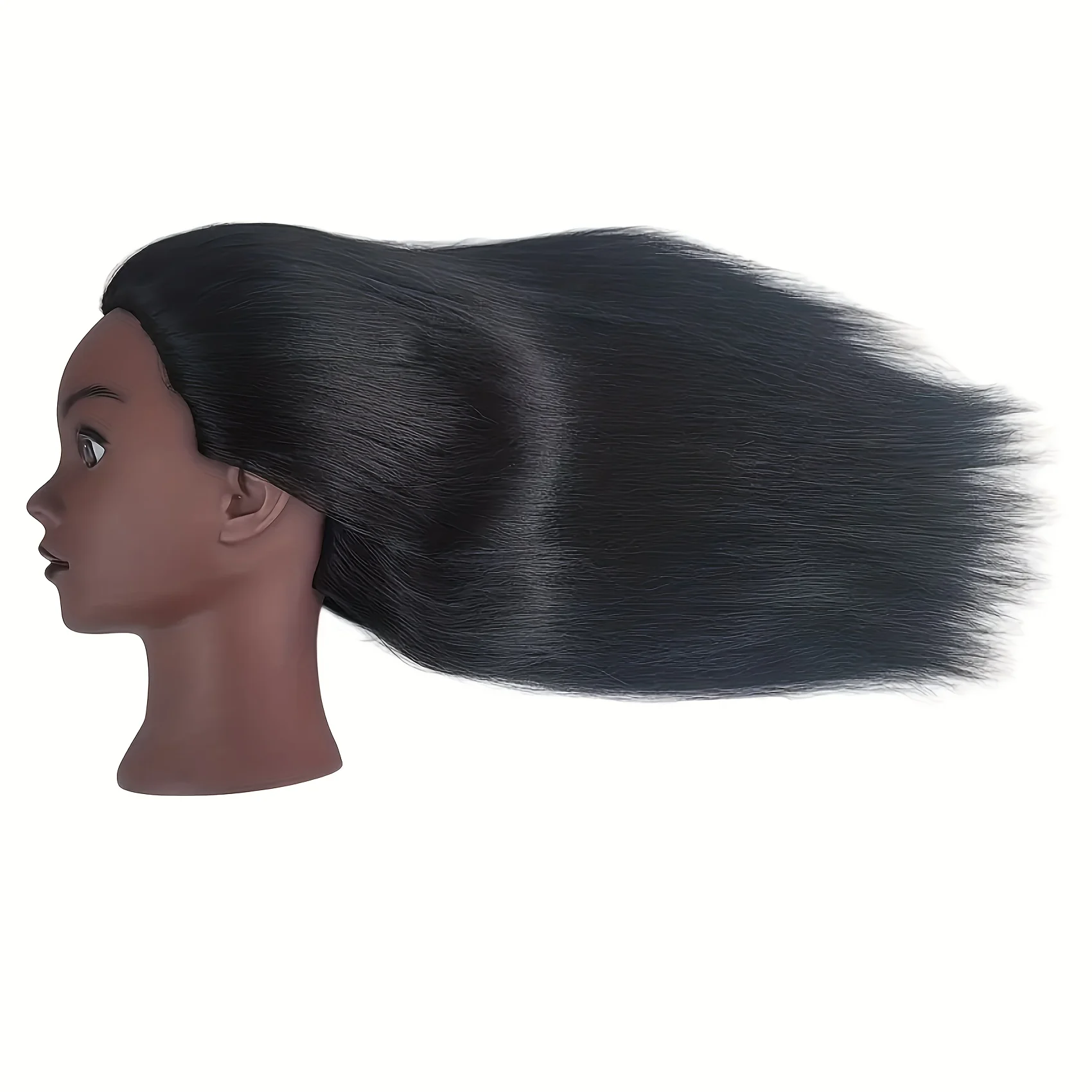 16-Zoll Schwarzer Übungskopf mit Synthetischem Haar für Frisierübungen, Mannequin-Kopf mit Ständer für Haarstyling – Detail 2