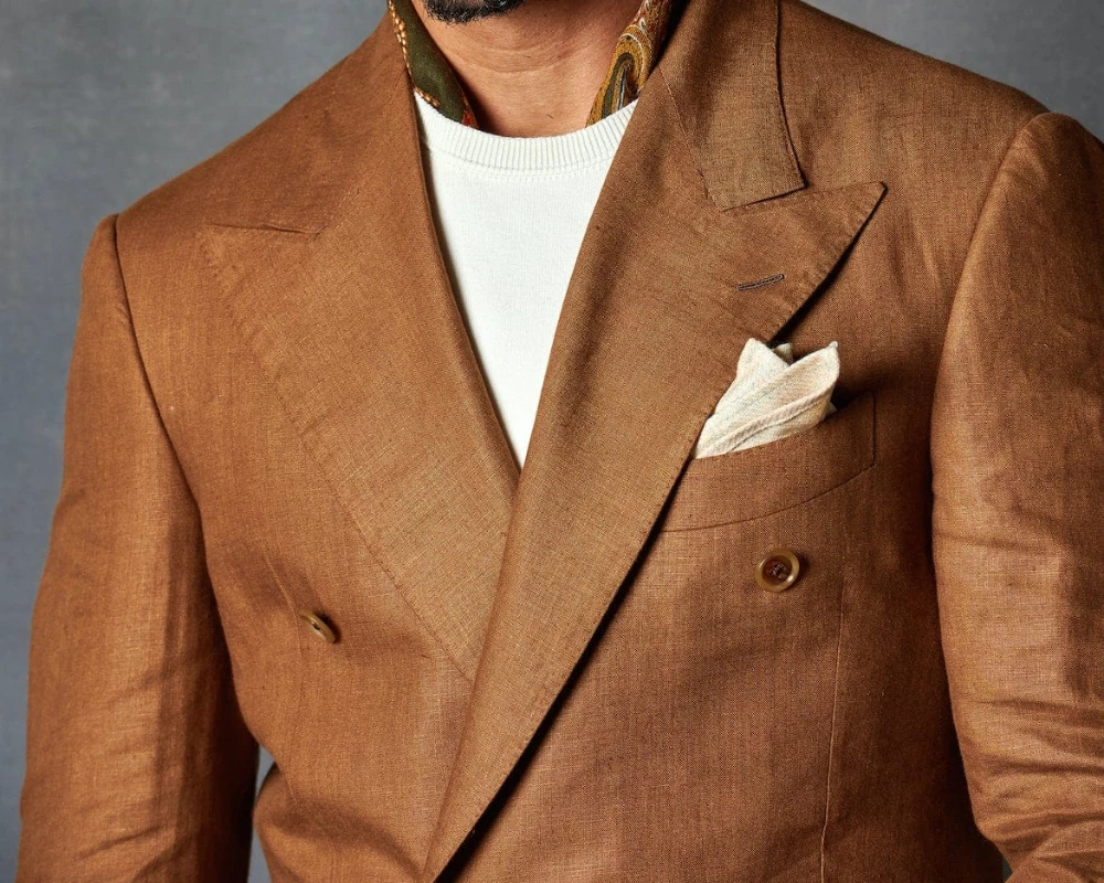 2024 Fashion Summer Linen Elegant Men Suit Casual Slim Fit Blazer Double Breasted High Quality Custom 2 Piece Set Costume Homme