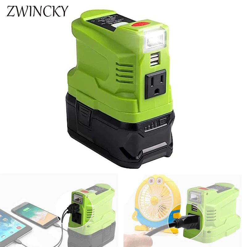 

18v Charger Adapter Modified Sine Wave Portable Power Inverter 150w for RYOBI 18 Volt Lithium Battery with Dual USB AC outlet