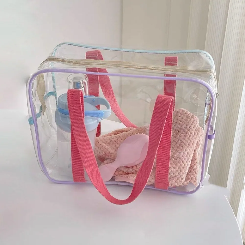 Hot Sale Transparent PVC Shoulder Bag Large Capacity Waterproof Beach Bag Swimming Storage Bag Clear Jelly Bag Washing Bag
