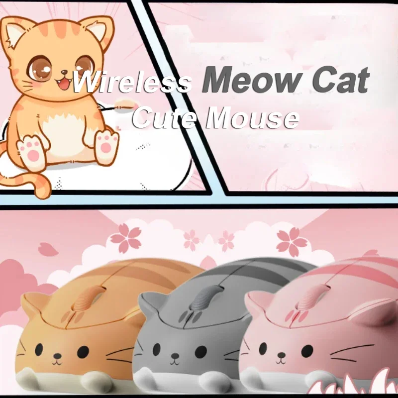 Chyi-mouse Bonito sem Fio 2.4g Gato Miau Rosa Criativo Desenho Animado Ergonômico Mini Mouse Óptico 3d para pc Laptop Presente das Crianças - Imagem 3