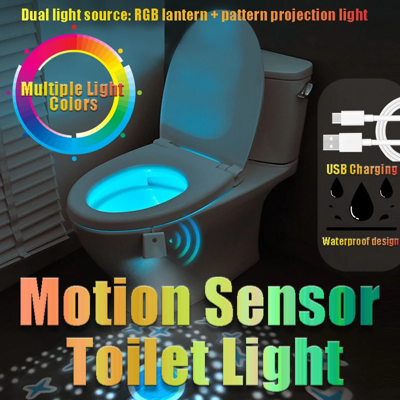 108 Colors Toilet Night Lights Human Infrared Sensing Light Motion Sensor Rechargeable Waterproof Lamp Bathroom Toilet Bowl WC