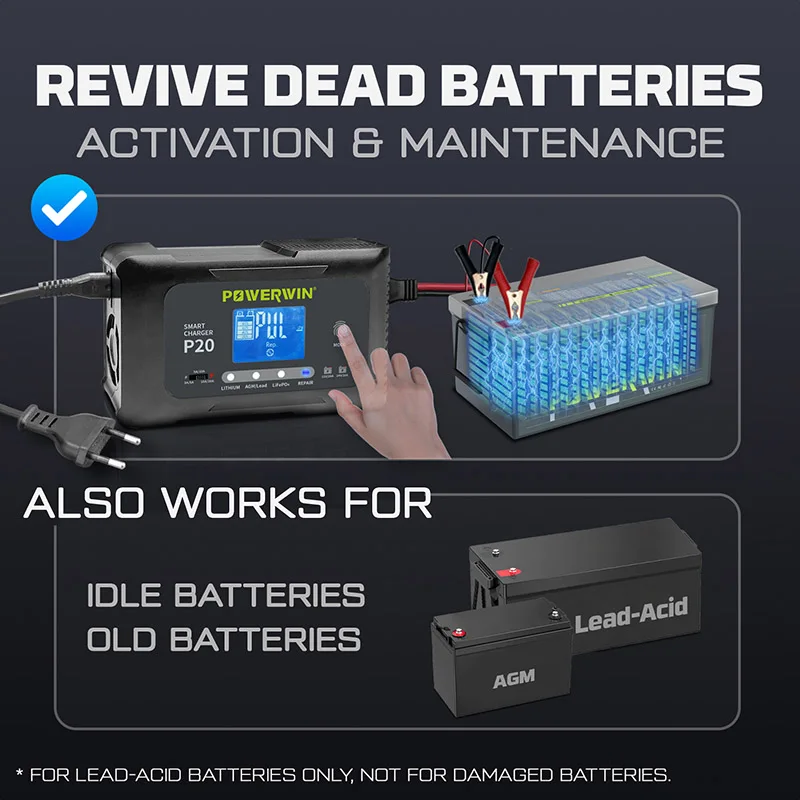 Smart Battery Charger battery charger 20A 12V20A 24V10A Automatic For LiFePO4 AGM Lithium Lead-Acid Pulse Repair LCD For BT100BT200