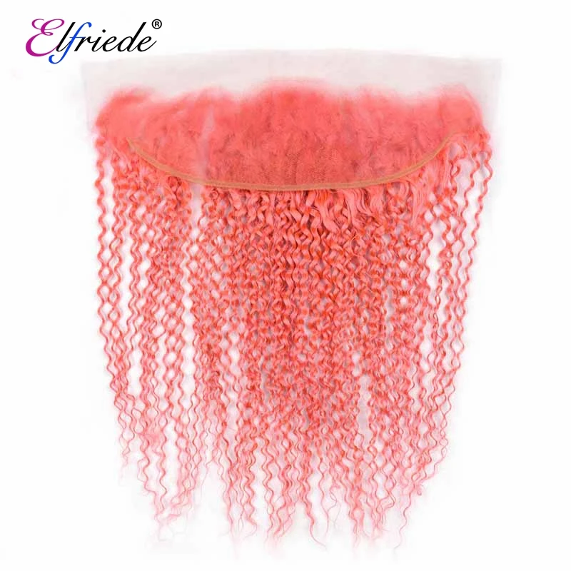 Elfriede #Pink Kinky Curly Colored Hair Bundles with Frontal Brazilian 100% Human Hair Weaves 3 Bundles with Lace Frontal 13x4