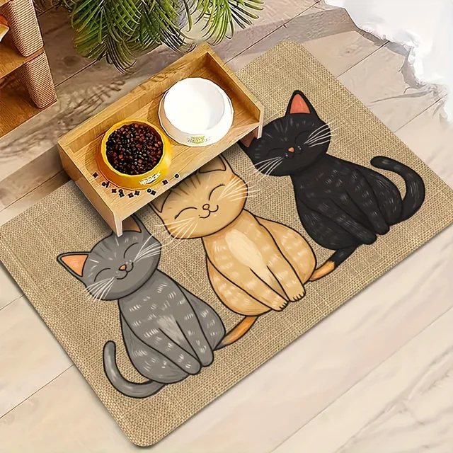 Non-Slip Cat and Dog Feeding Mat Cute Pattern Leakproof Waterproof Easy Clean Surface Machine Washable Durable for All Breeds