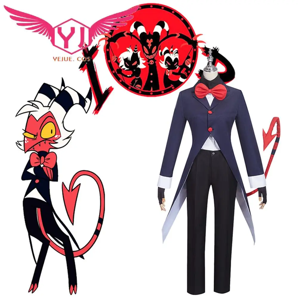 Anime Helluva Boss Moxxie Cosplay Costume Party With Tail Outfit Halloween Carnival Men Uniform Suit