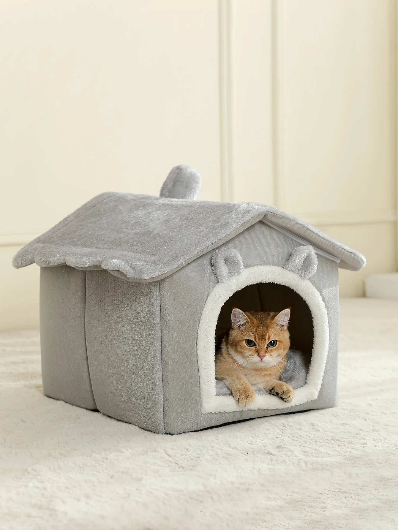 Lit maison pliable et lavable pour chat et petit chien avec coussin amovible_voghion.com