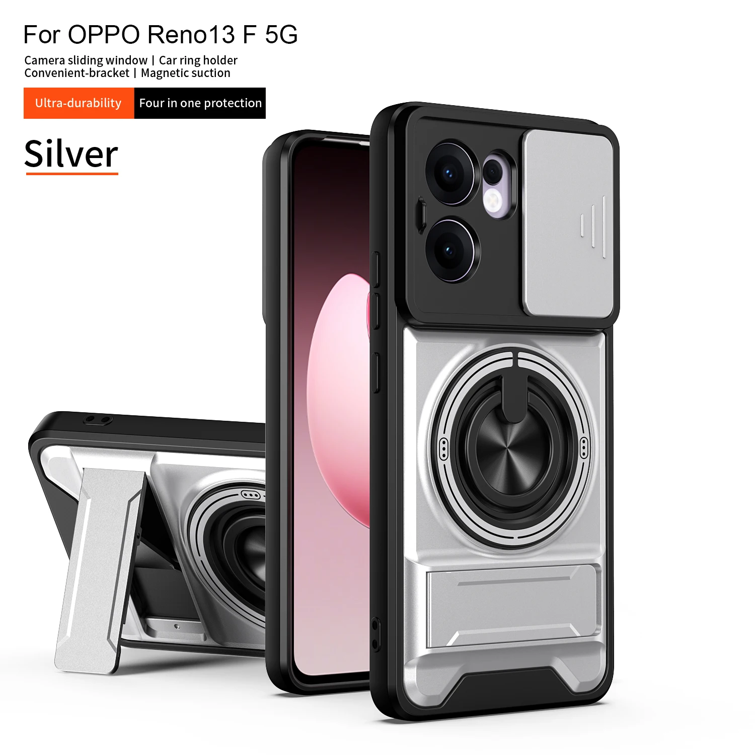 Magnetic Fold Holder Military Armor Phone Case with Camera Protection