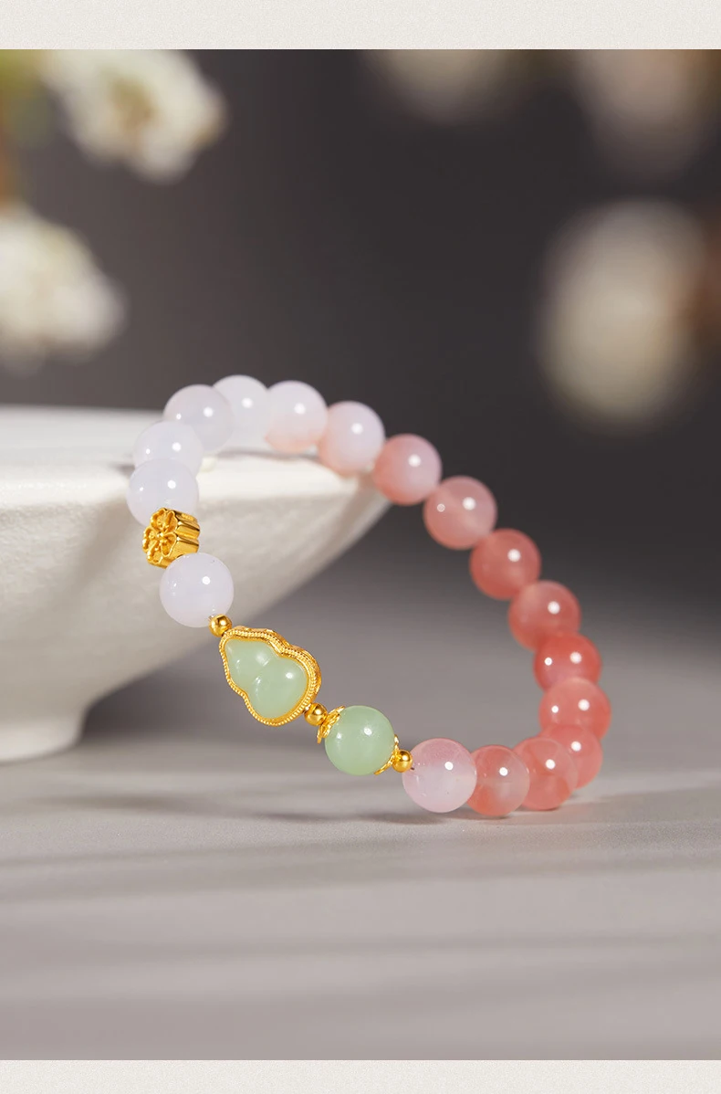 Glückliche Nachahmung von Hotan Jade Zinnober Rot Gold Farbe Perle Naturstein Perlen Armband für Frauen Armband Party Glück Geschenk – Detail 6
