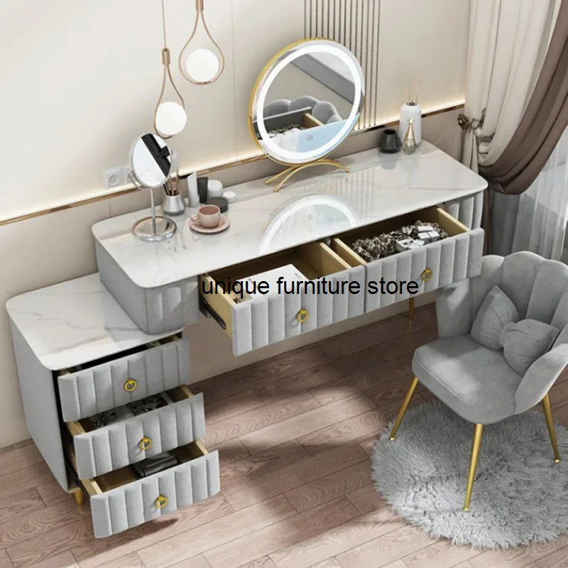 

Luxury Nordic Dressing Table Mirror Chair Bedroom LED Modern Dressing Table Drawer Coiffeuse De Chambre Furniture Makeup