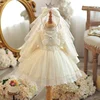 Girl's Dress 2025 New Girl's Lolita Princess Dress Bow Long sleeved Fluffy Dress New Year's Banquet Carnival Performance Clothin