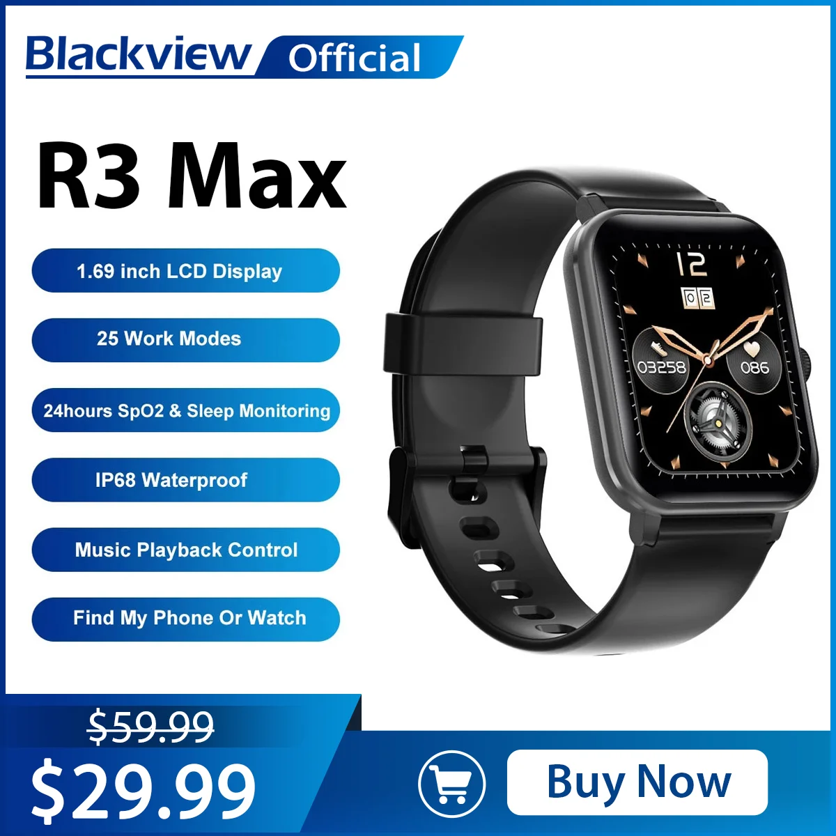 Blackview R3 Smart Watch Heart Rate Monitor 1.3 OLED Sports Watch