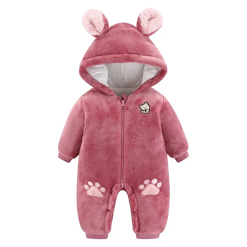 New Baby Autumn and Winter Baby Long-sleeved Long-legged Love Pattern Onesie with Cute Hooded Crawling Clothes Girl