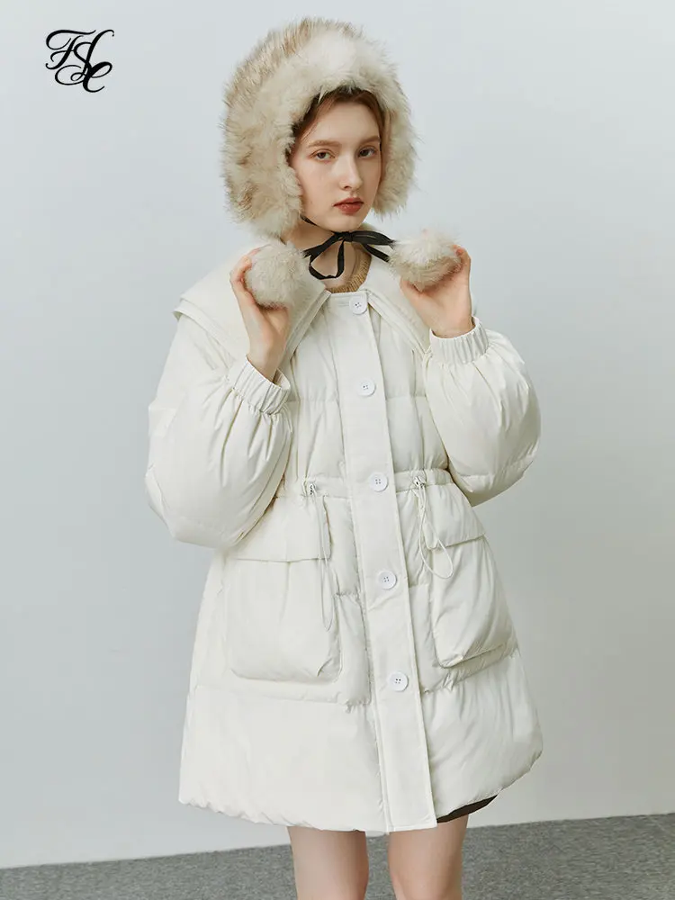Fashion Hooded Fur Collar Women's Down Jacket Autumn and Winter Plus Velvet Thickening Warm Loose Casual White Duck Down Down Jacket